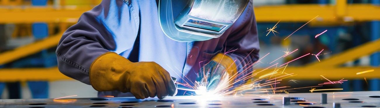 MMA-svetsning, Svetsare som arbetar på en industrianläggning eller fabrik med teknisk process för svetsning
